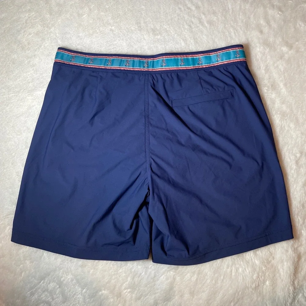 Okaicos Mens Navy Blue‎ Anchor Waistband Swim Trunks Board Shorts Sz 32 Coastal